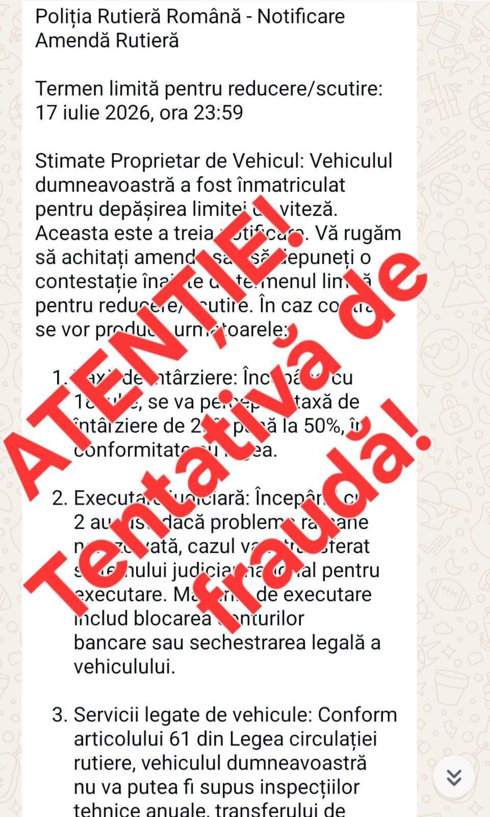 Mesaj fals în numele Poliției Române