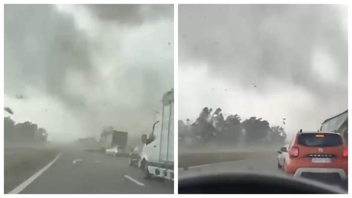 Tornada a făcut prăpăd. Camioane răsturnate pe autostradă, copaci smulși și acoperișuri distruse