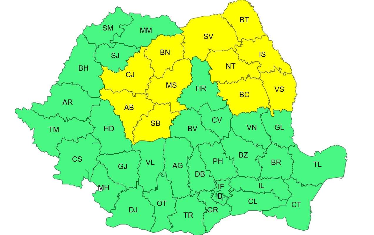 Alertă de vreme extremă în toată România! Meteorologii au emis cod galben de ploi, vijelii și grindină | HARTA