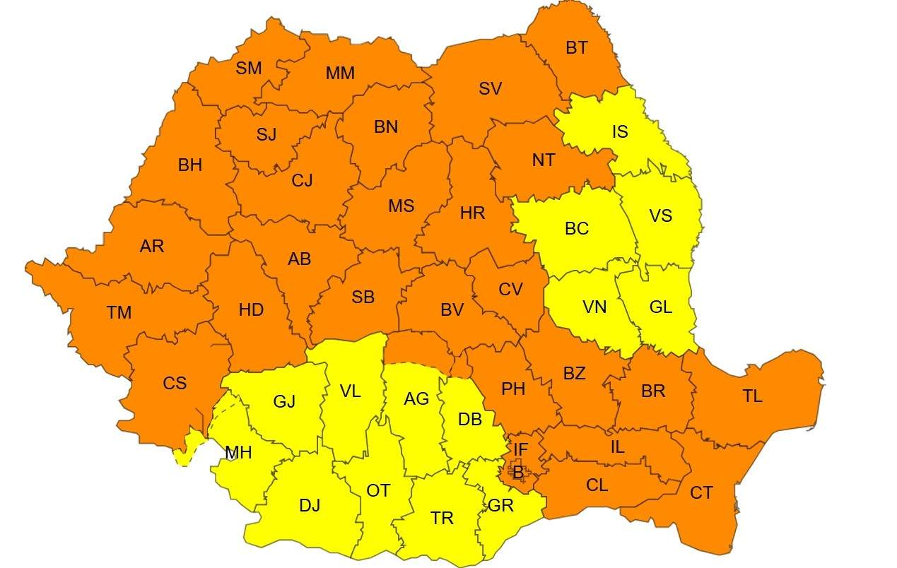 Alertă de vreme extremă în toată România! Meteorologii au emis cod galben de ploi, vijelii și grindină | HARTA
