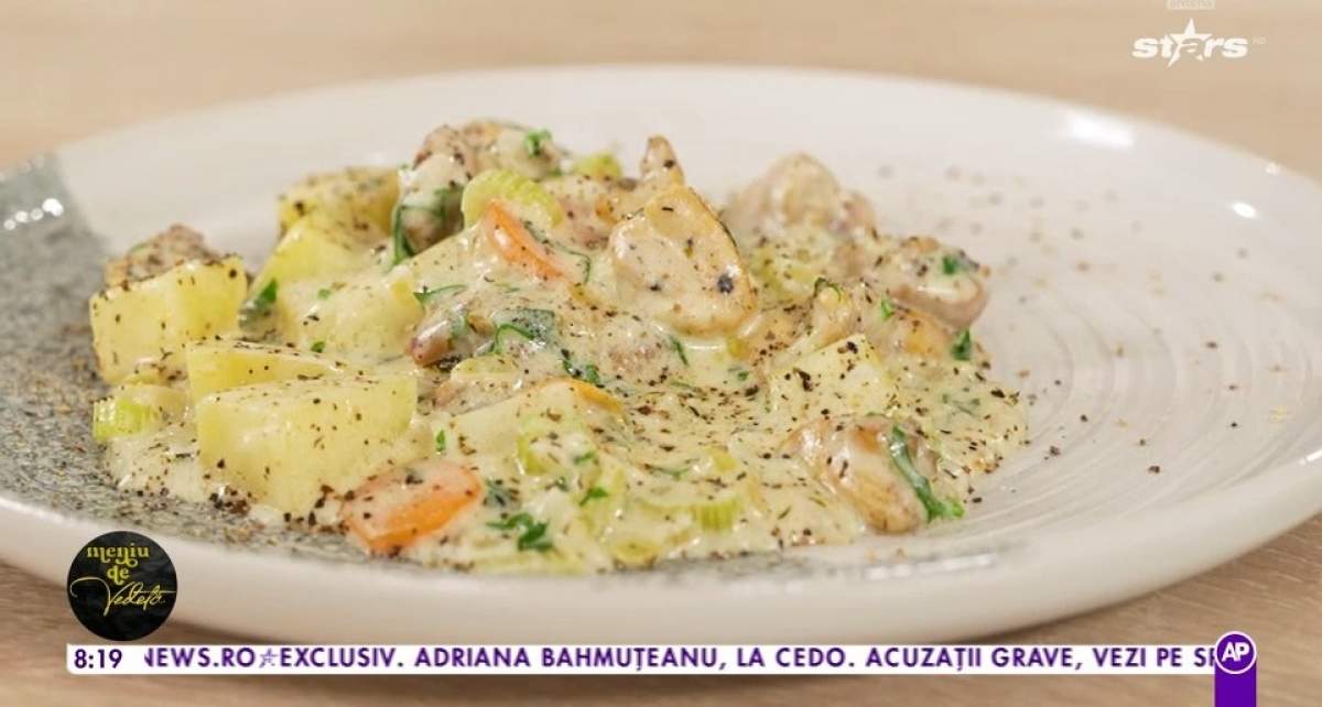 Rețetă de tocăniţă de pui cu sos cremos. Ingrediente și mod de preparare