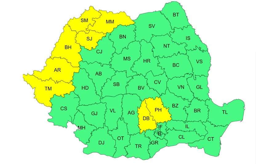 Alertă meteo de ultimă oră! Cod galben de vijelii, grindină și ploi torențiale în zeci de județe