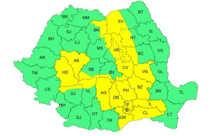 Alertă meteo de ultimă oră! Cod galben de vijelii, grindină și ploi torențiale în zeci de județe