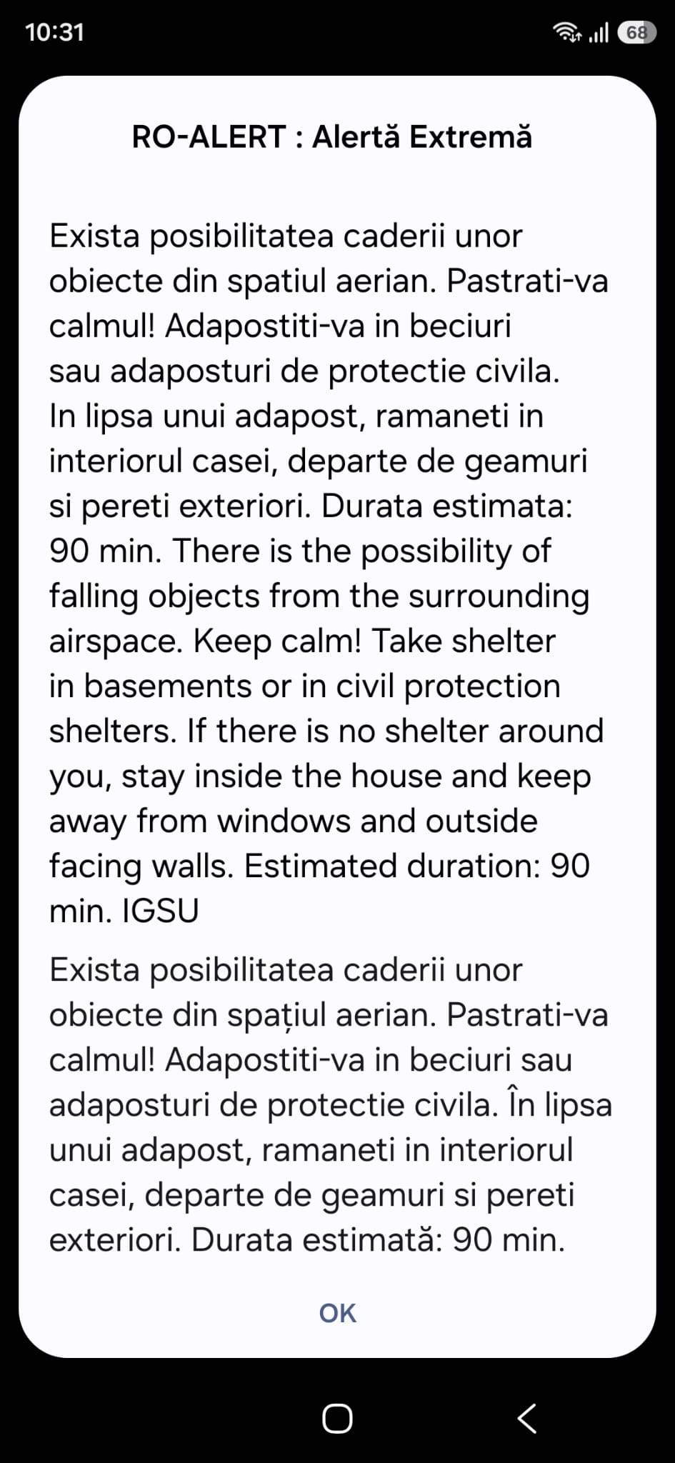 Alertă în Brăila! Locuitorii au primit RO-Alert și au fost sfătuiți să se adăpostească. Risc de cădere a unor drone