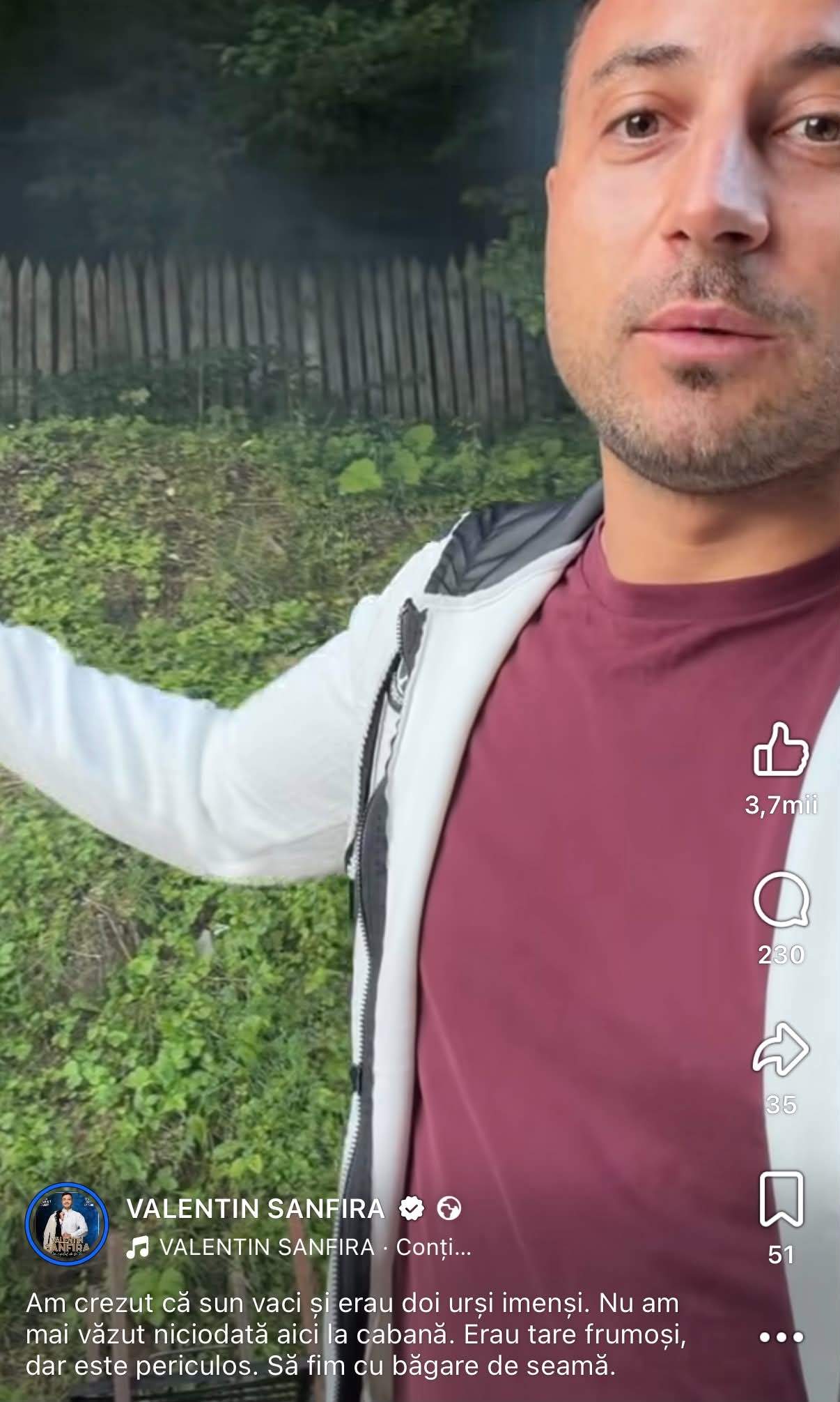Valentin Sanfira a dat nas în nas cu ursul. Cum a reacționat artistul în acel moment