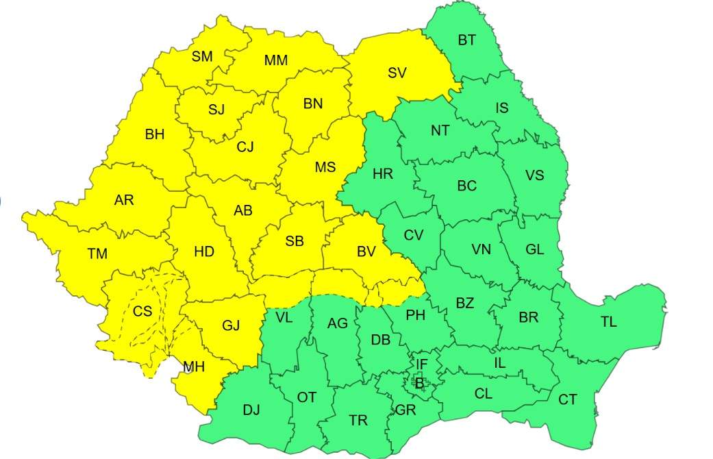 Cod galben de vijelii și ploi torențiale pentru jumătate de țară. Ce zone sunt vizate