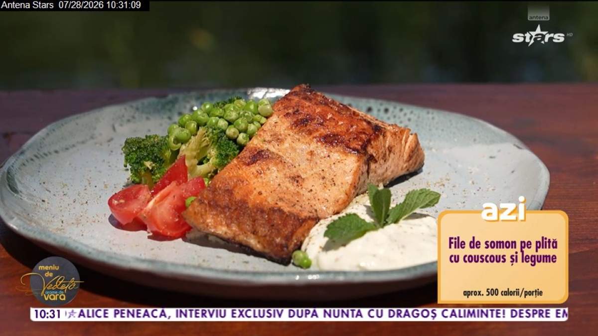 Cum gătești cel mai delicios file de somon cu couscous şi legume. Rețeta simplă a lui Horia Manea