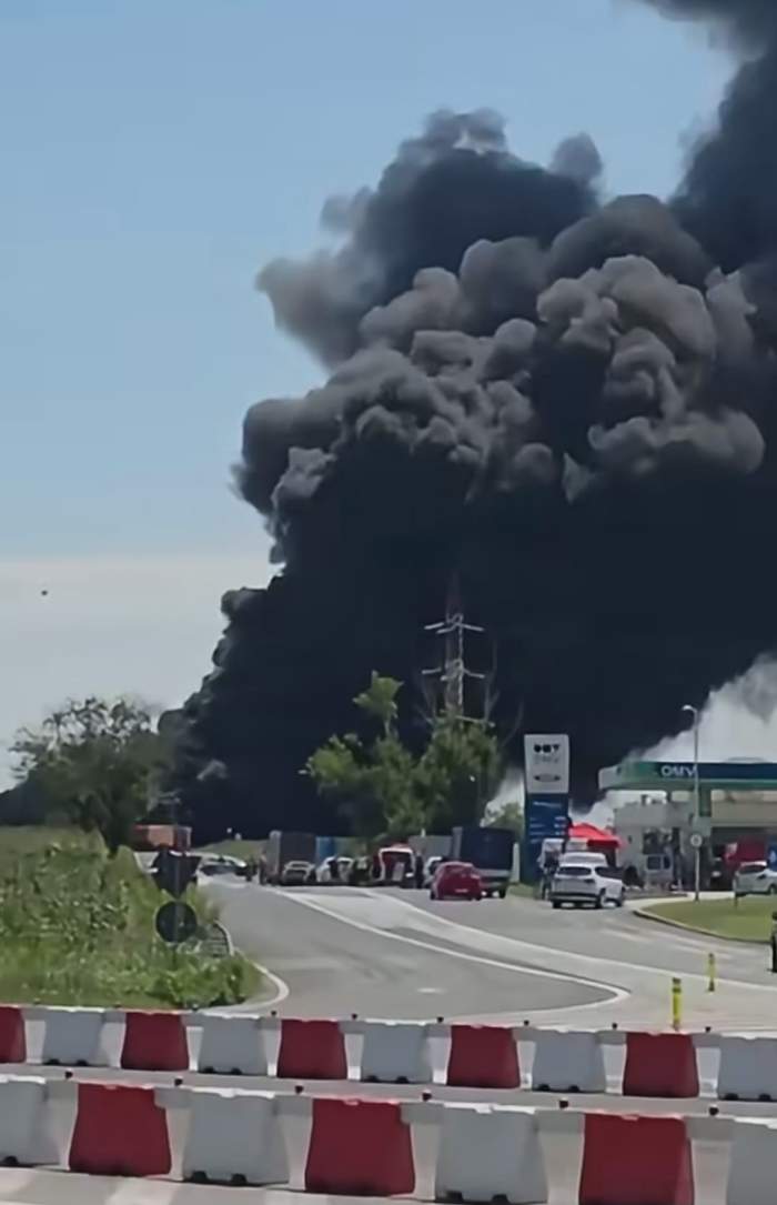 Accident urmat de incendiu în Constanța. O cisternă a luat foc | VIDEO