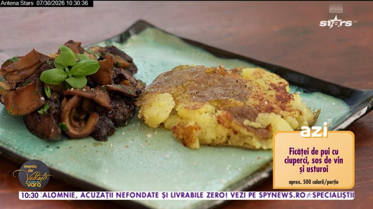 Rețetă ușoară de ficăţei de pui cu ciuperci, sos de vin şi usturoi. De ce ingrediente ai nevoie
