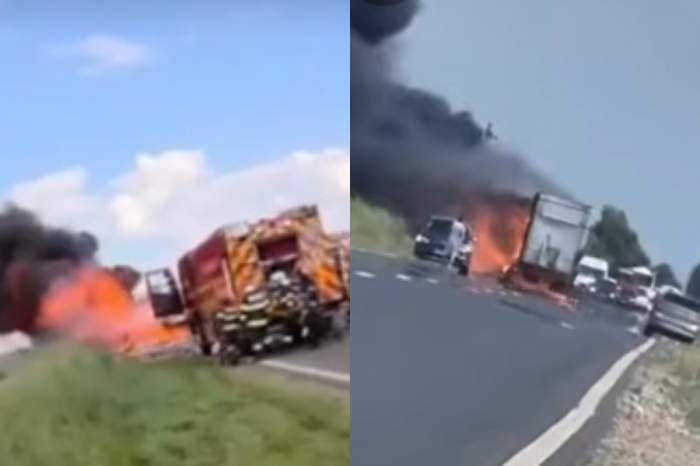 Incendiu puternic pe DN 25! Un TIR încărcat cu ulei a luat foc. Traficul este blocat în Galați | VIDEO