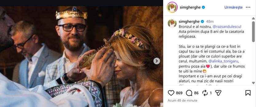Simona Gherghe și soțul ei sărbătoresc 8 ani de la căsătoria religioasă. Mesajul emoționant transmis de prezentatoare