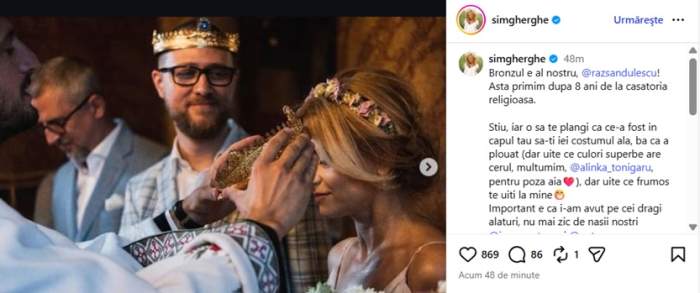 Simona Gherghe și soțul ei sărbătoresc 8 ani de la căsătoria religioasă. Mesajul emoționant transmis de prezentatoare