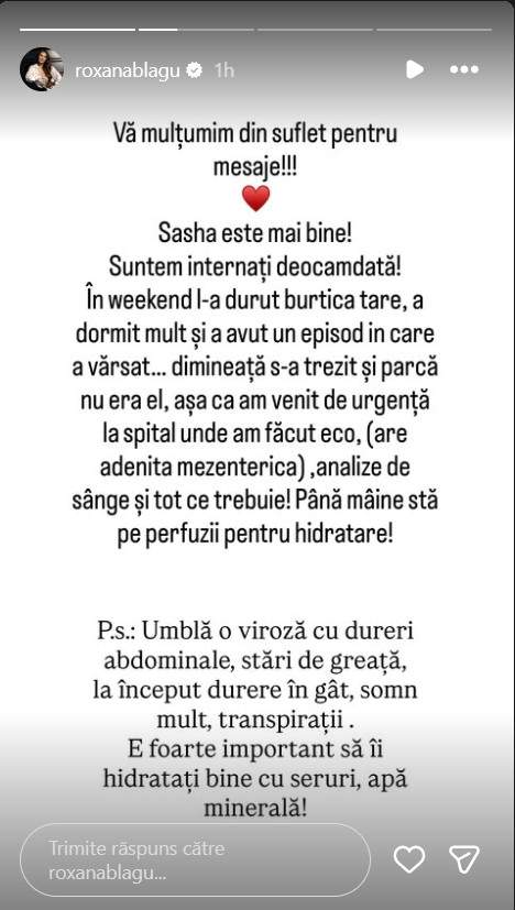 Roxana Blagu vorbește despre panica pe care a simțit-o când a ajuns azi dimineață cu copilul la spital!