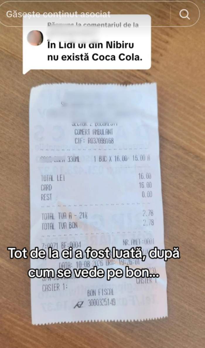 Bonul prezentat de o turistă