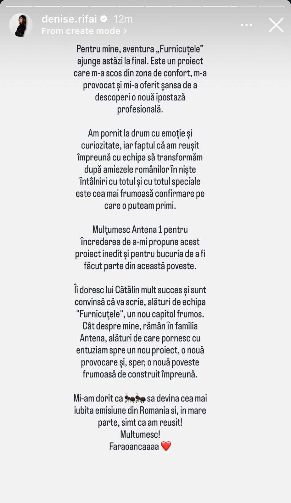 Mesajul scris de Denise Rifai