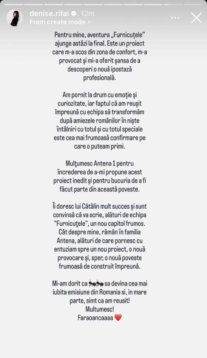 Mesajul scris de Denise Rifai