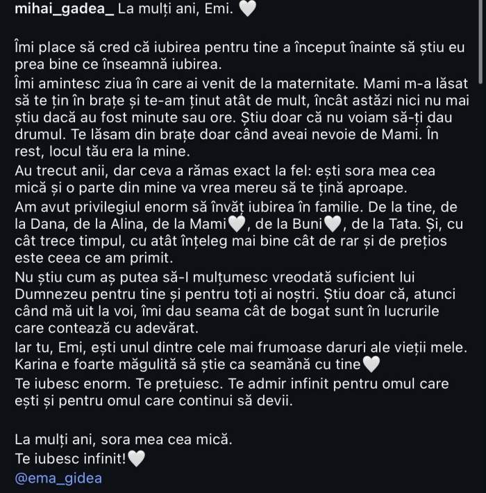 mesajul lui mihai gadea pentru sora lui