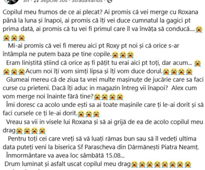 Familia a anunțat când și unde va avea loc înmormântarea lui Alexandru, unul dintre tinerii decedați în accidentul din Brașov. Bărbatul avea 26 de ani