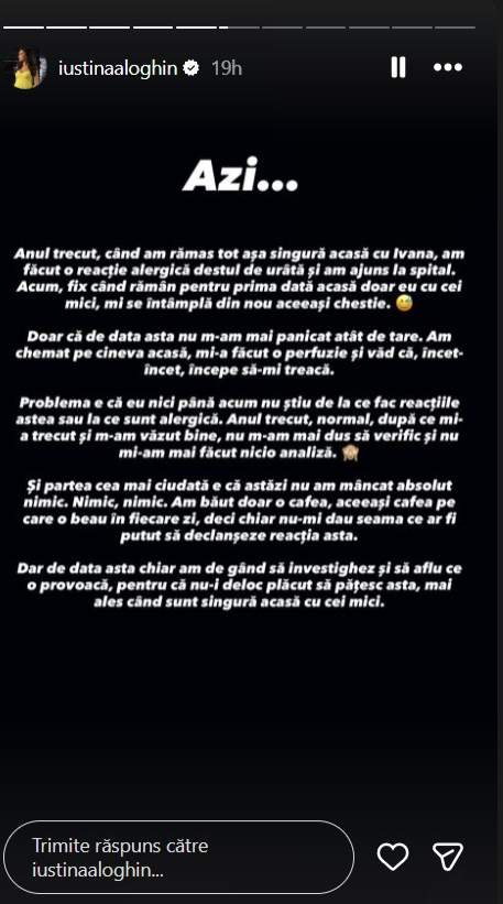 Iustina Loghin de la Insula iubirii a dezvăluit de ce a avut nevoie de perfuzii. Problema pe care a ignorat-o și acum un an