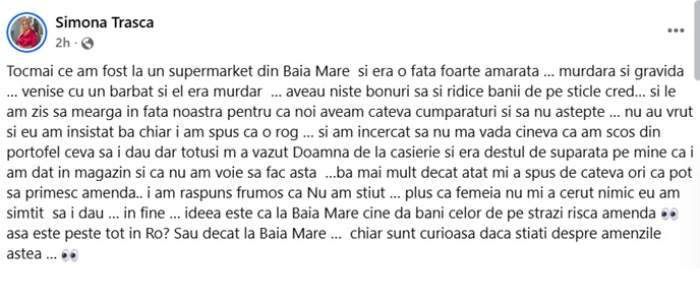 Simona Trașcă a vrut să ajute o femeie gravidă, dar i s-a spus că poate primi amendă. Ce s-a întâmplat