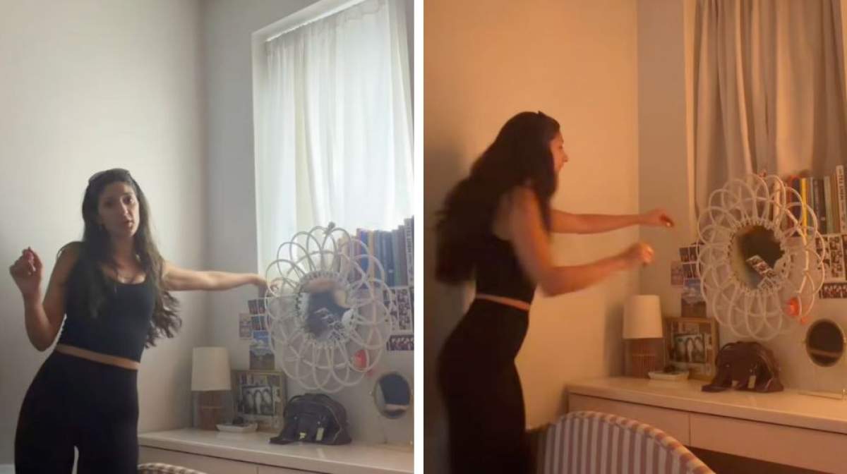 Colaj foto cu femeia care și-a făcut fereastră falsă