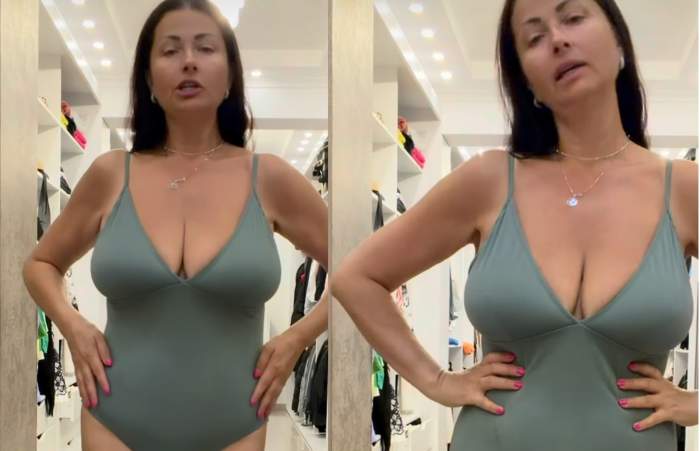 Colaj Gabriela Cristea în costum de baie