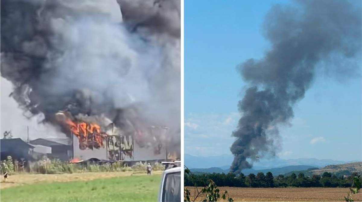 Colaj foto cu incendiul din Băicoi