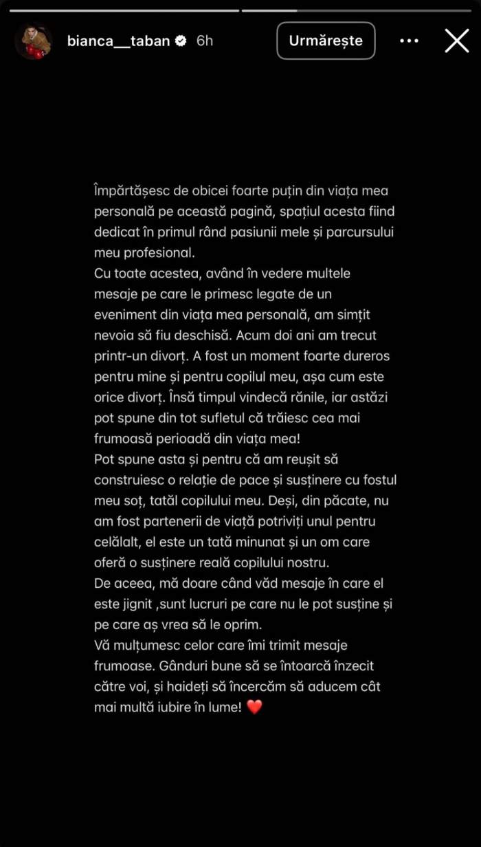 Primele declarații ale Biancăi Taban despre divorțul de fostul soț, actualul partener al Cristinei Ich: „A fost un moment foarte dureros”