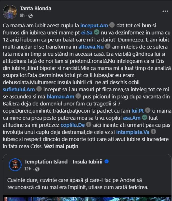 Mama Cristinei Petre reacționează după acuzațiile lui Andrei Rotaru. Tanța Blonda a recunoscut că a intervenit după vacanța din Bali