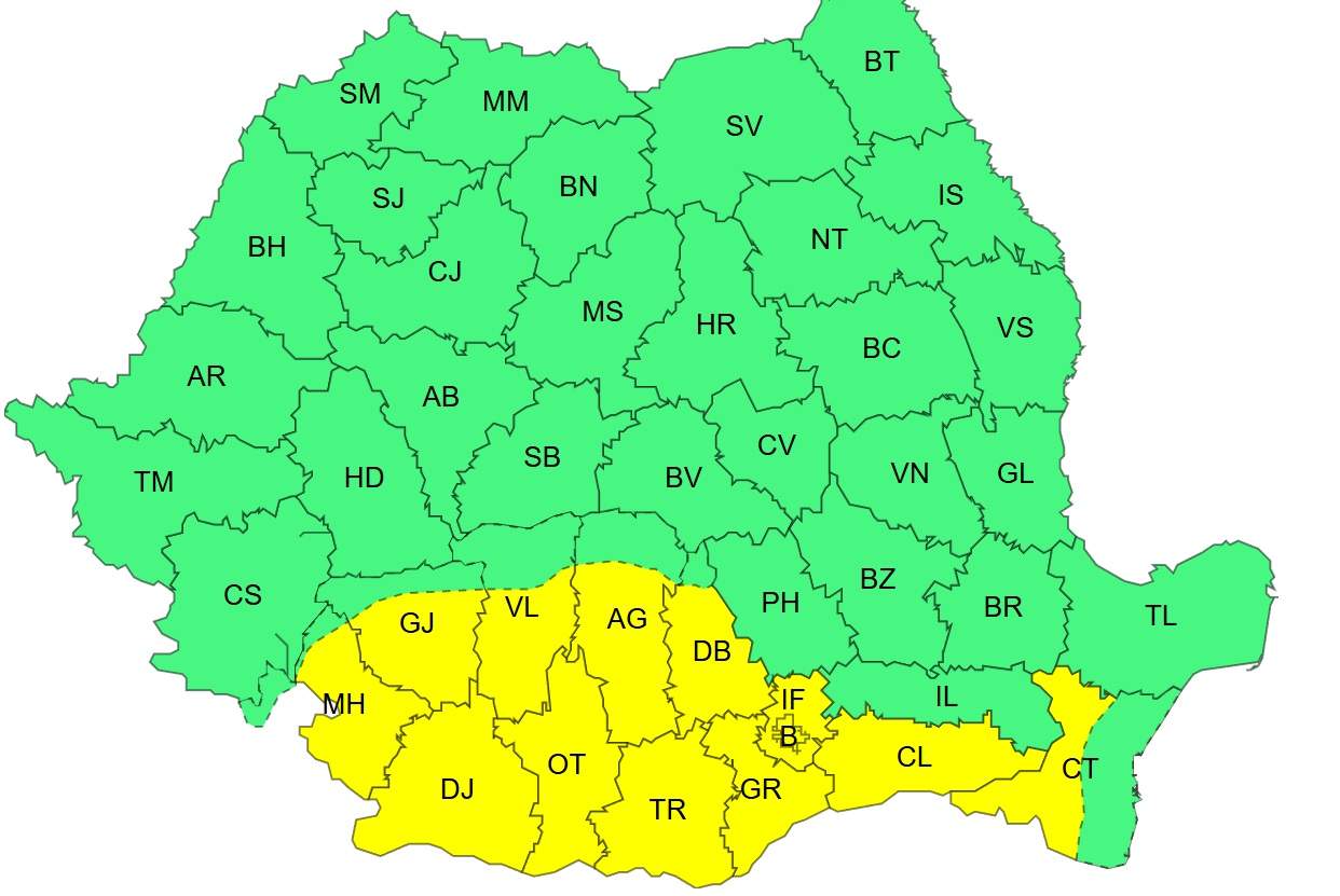 Cod galben de caniculă și ploi torențiale. Unde se vor înregistra până la 37 de grade și unde apar furtunile