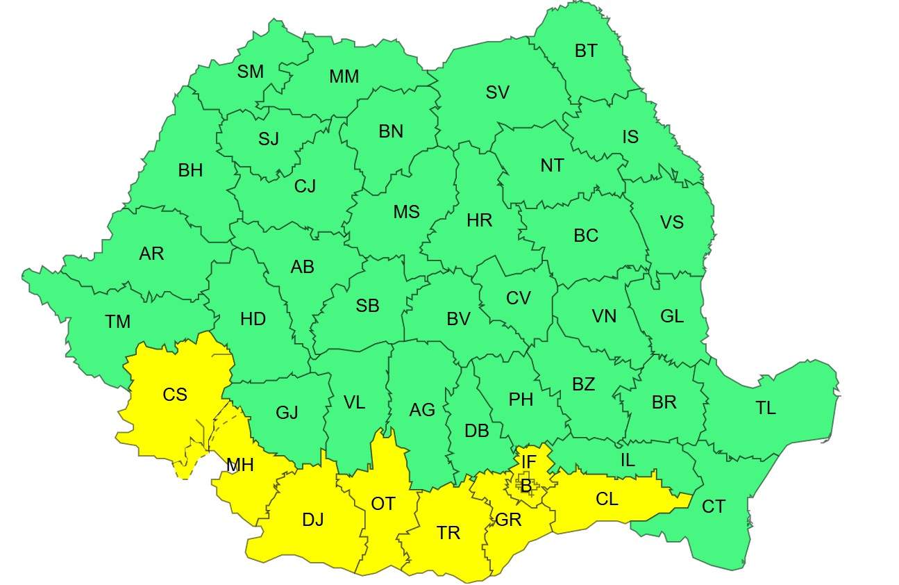 Cod galben de caniculă și ploi torențiale. Unde se vor înregistra până la 37 de grade și unde apar furtunile