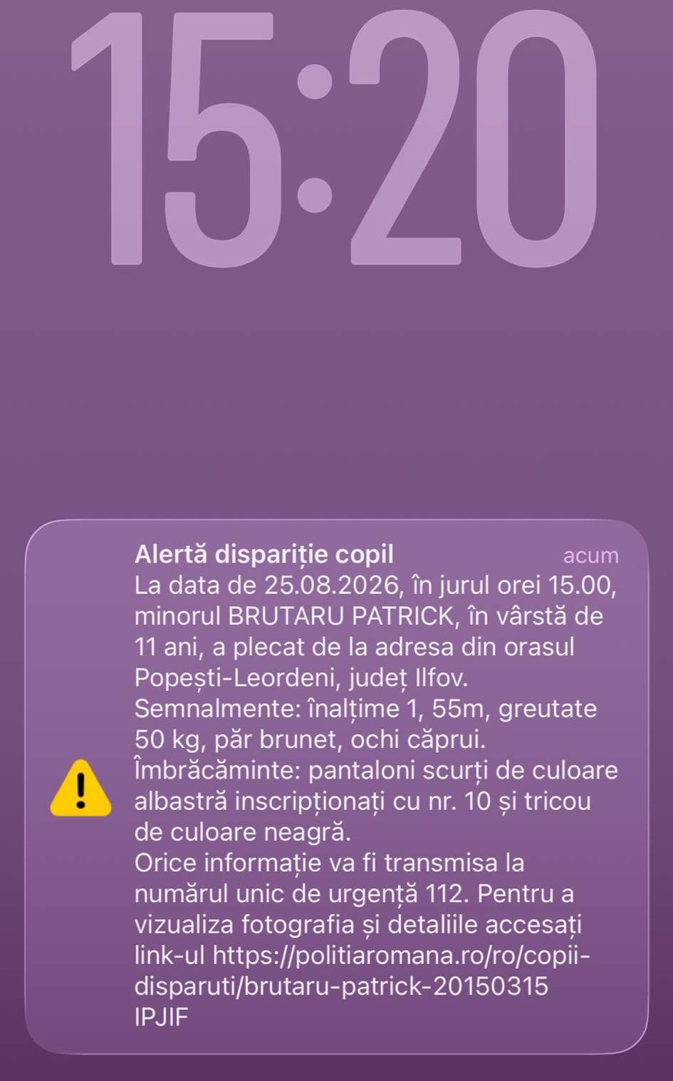 Alertă în Ilfov! Patrick Brutaru, în vârstă de 11 ani, a fost dat dispărut în Popești-Leordeni. A fost trimis mesaj RO-Alert