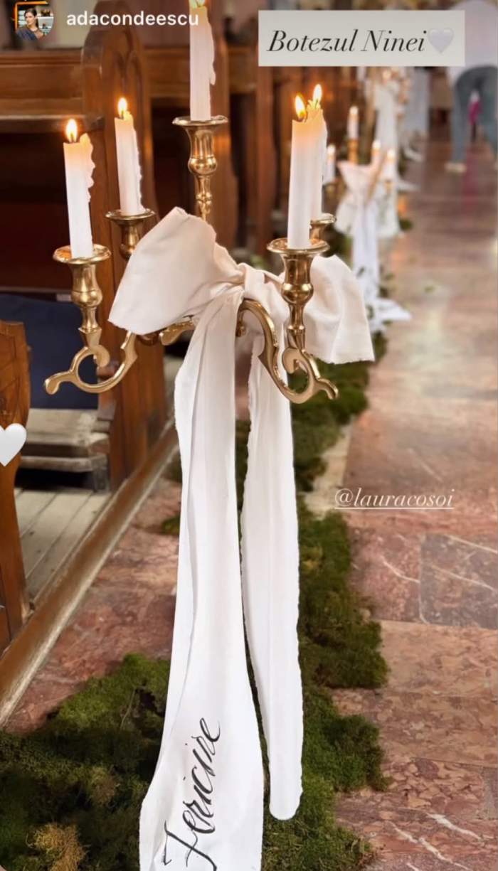 Primele imagini de la botezul Ninei, fiica Laurei Cosoi. Mezina familiei a fost creștinată