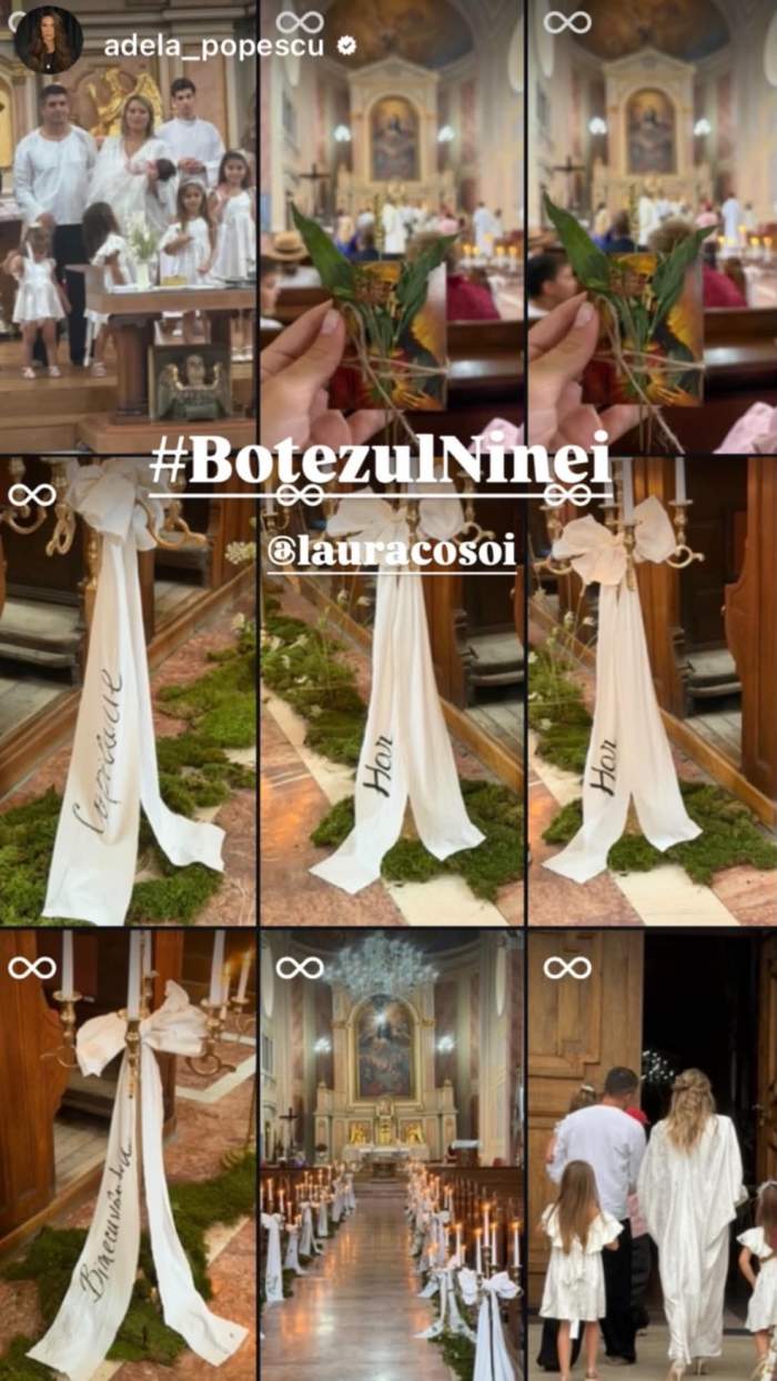 Primele imagini de la botezul Ninei, fiica Laurei Cosoi. Mezina familiei a fost creștinată