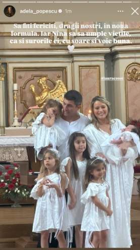 Primele imagini de la botezul Ninei, fiica Laurei Cosoi. Mezina familiei a fost creștinată