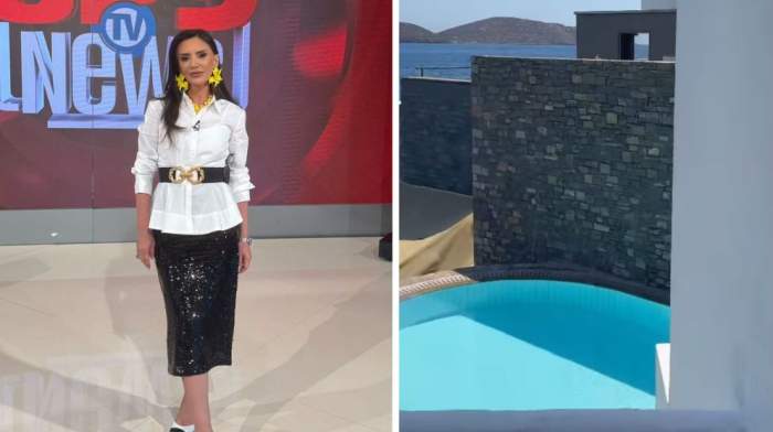 Colaj foto cu Mara Bănică și vila în care s-a cazat în Grecia