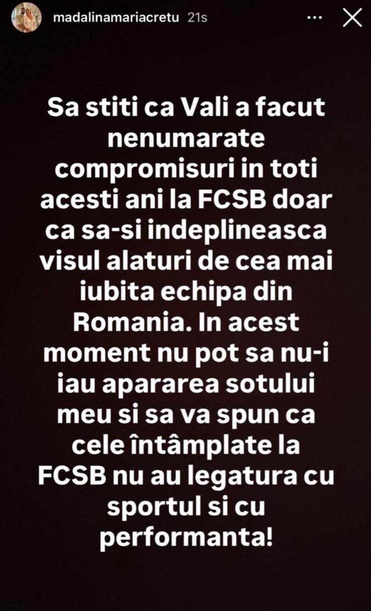 Soția lui Vali Crețu, prima reacție în controversa momentului! Mădălina dezminte informațiile potrivit cărora fotbalistul ar fi plecat de la FCSB