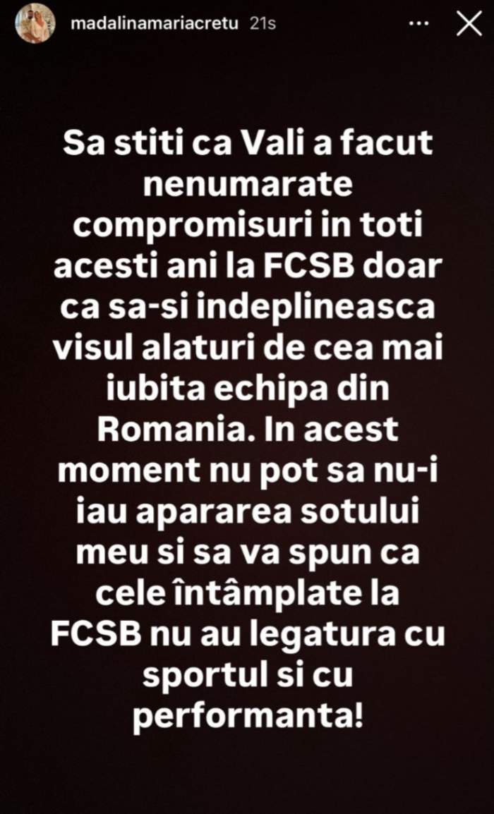 Soția lui Vali Crețu, prima reacție în controversa momentului! Mădălina dezminte informațiile potrivit cărora fotbalistul ar fi plecat de la FCSB