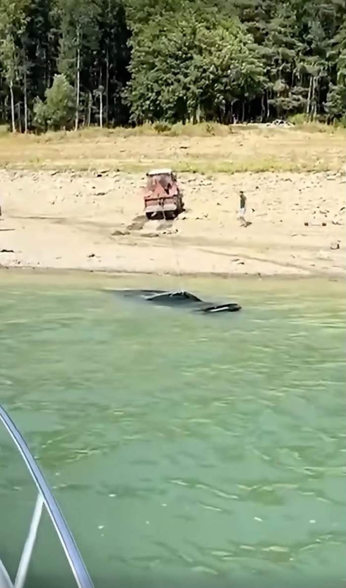 Un bărbat a căzut cu mașina în Lacul Bicaz. Imagini de la fața locului