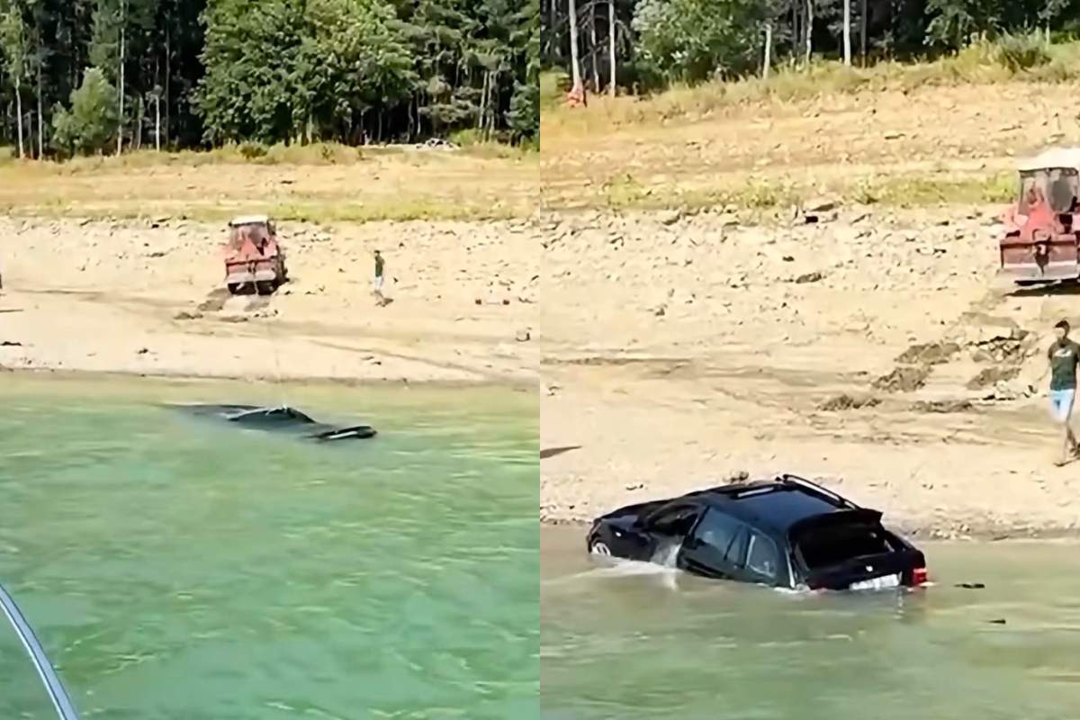 Un bărbat a căzut cu mașina în Lacul Bicaz. Imagini de la fața locului
