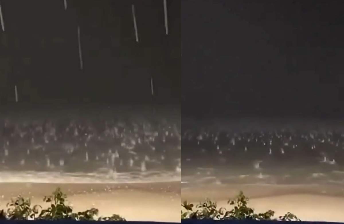 Colaj cu furtuna de pe plaja din Brazilia