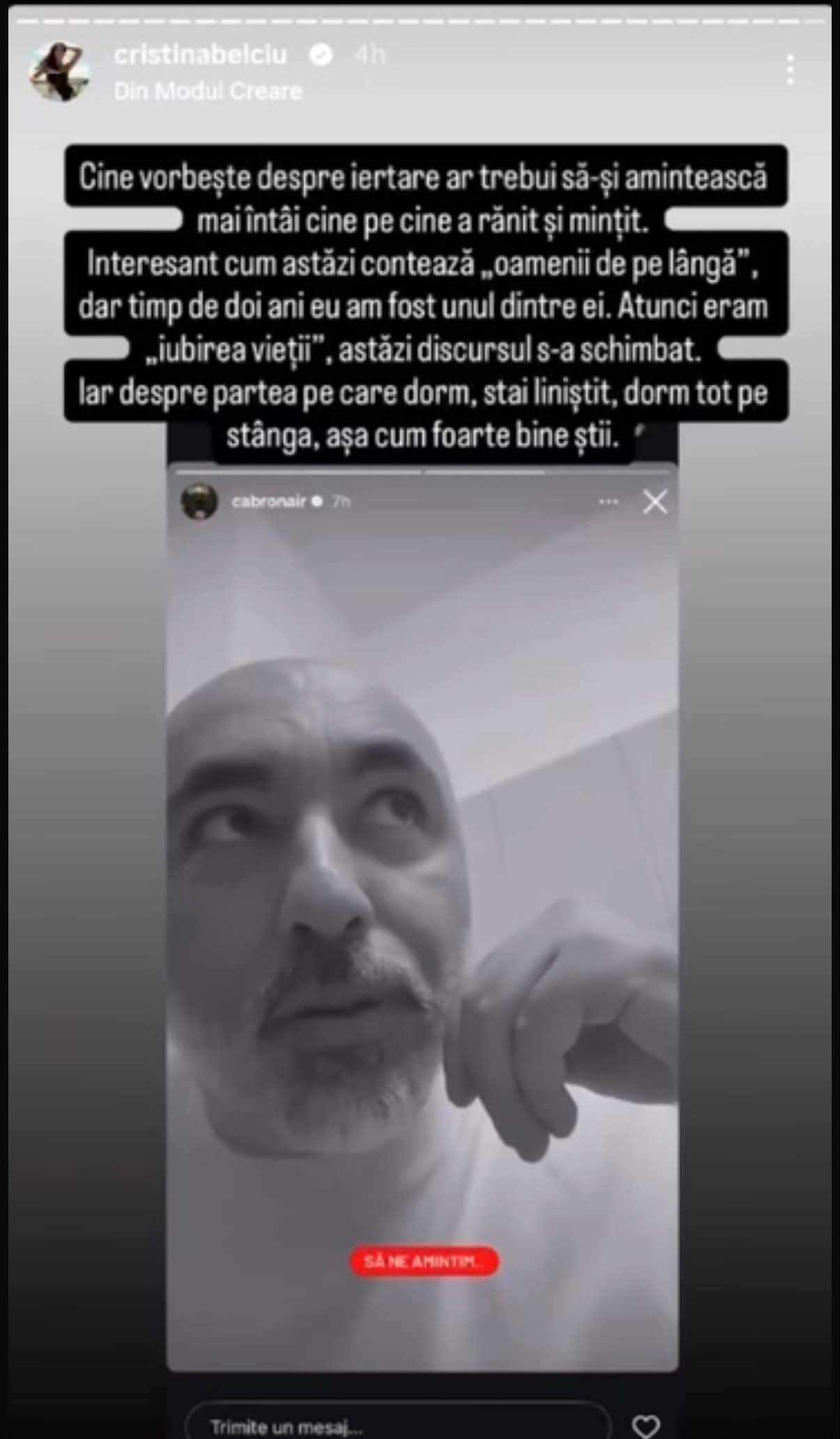 Cabron, mesaj dur! Ce spune după ce Cristina Belciu a făcut dezvăluiri despre relația lor: “Eu nu te mai iert”