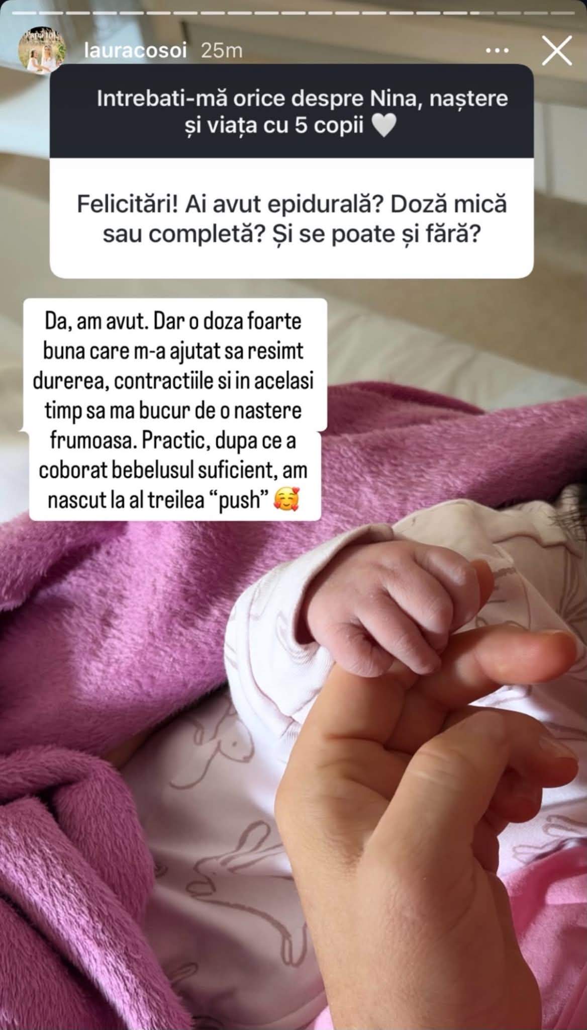 Laura Cosoi, dezvăluiri despre a cincea naștere. Actrița a povestit cum a venit pe lume micuța Nina