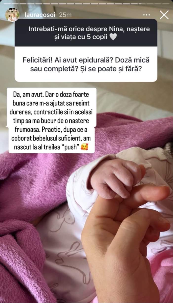 Laura Cosoi, dezvăluiri despre a cincea naștere. Actrița a povestit cum a venit pe lume micuța Nina