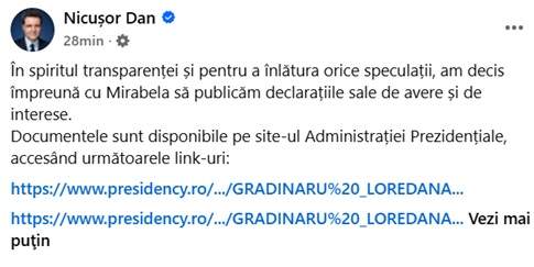 Nicușor Dan a publicat declarațiile de avere și de interese ale partenerei sale. Ce bunuri și venituri are Mirabela Grădinaru