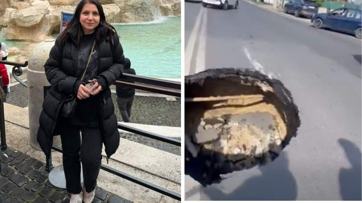 Colaj foto cu Carmen Șerban și groapa în care a căzut