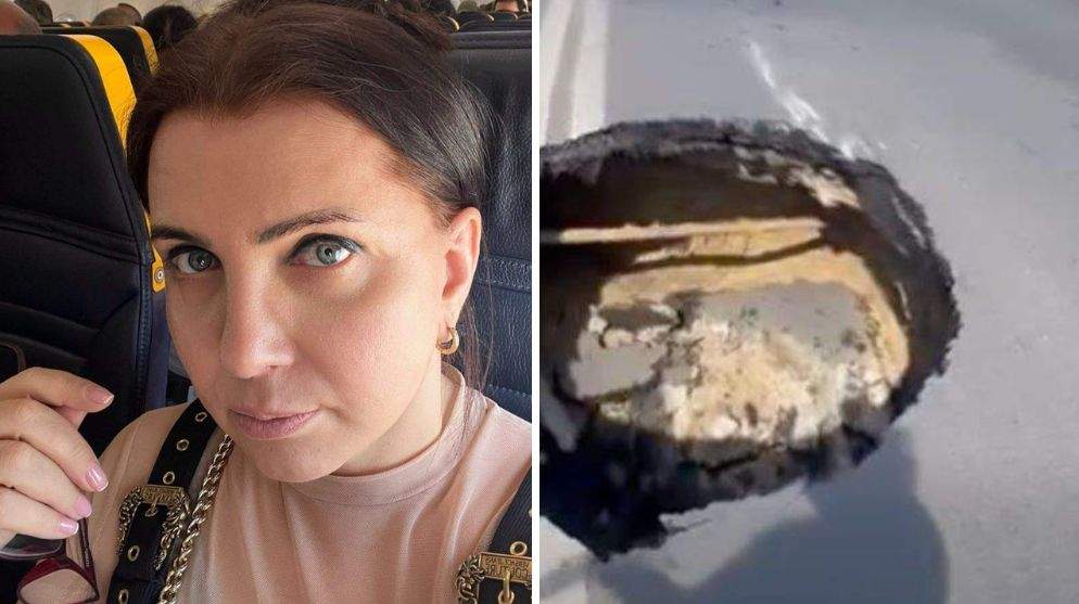 Colaj foto cu Carmen Șerban și groapa în care a căzut cu mașina