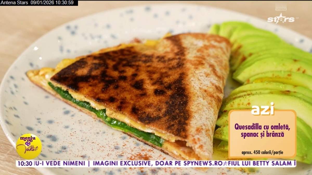 Quesadilla cu omletă, spanac și cașcaval