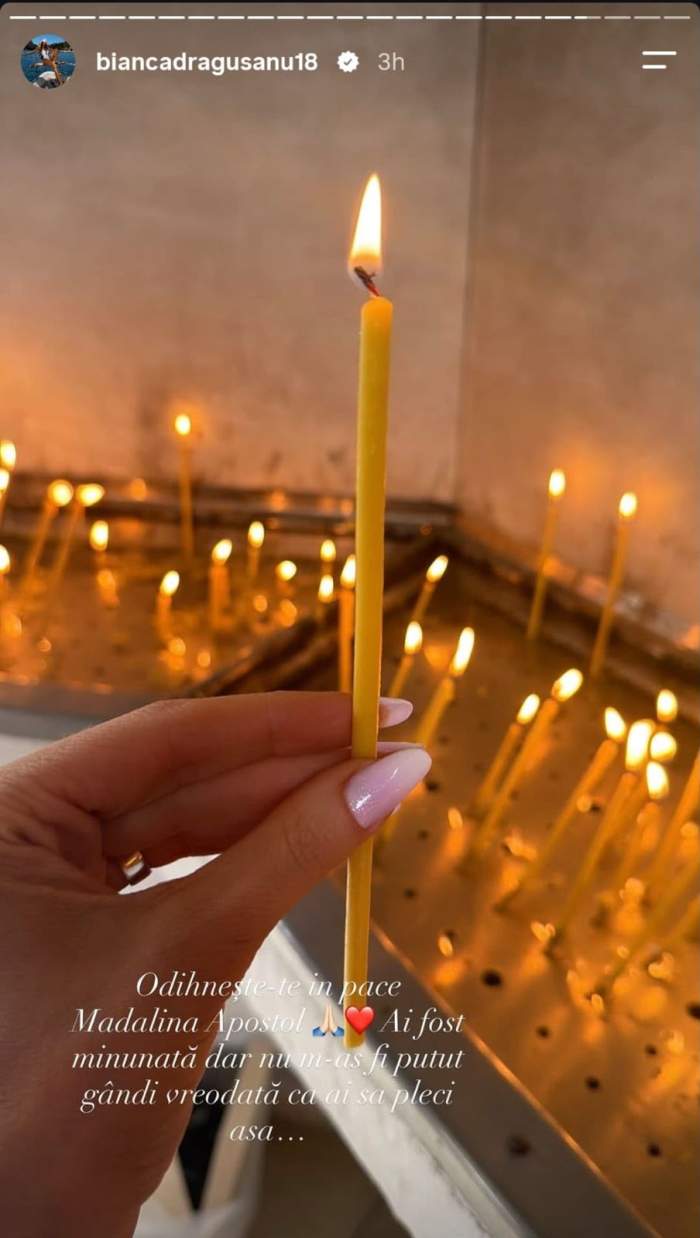Bianca Drăgușanu a aprins o lumânare pentru Mădălina Apostol