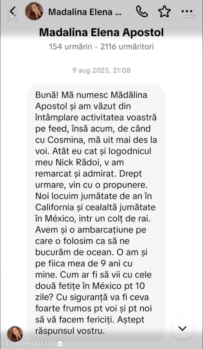 Mesajul Mădălinei Apostol